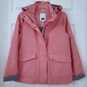 White Stuff Linen Blend Quiet Luxury Women's Full Zip Pink Hooded Jacket Coat